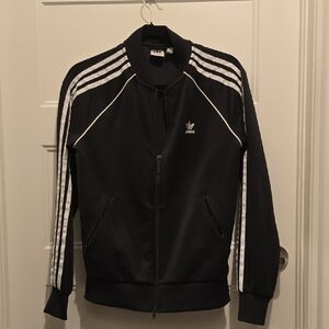 Adidas Black Track Jacket with White Stripes